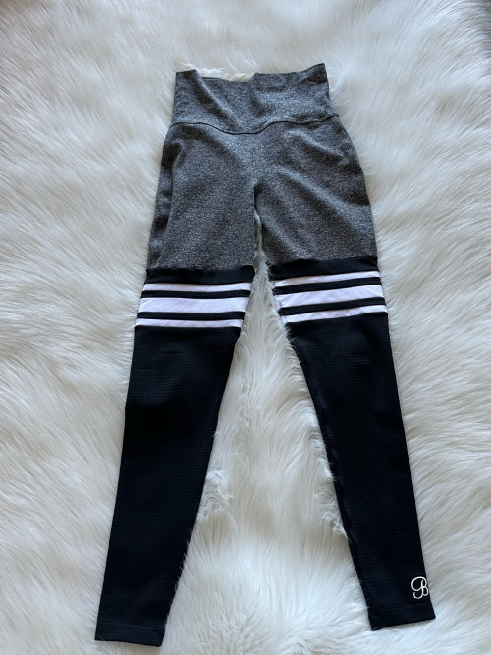 Bombshell Sportswear Gray and Black Leggings with White Stripe. High Waisted XS